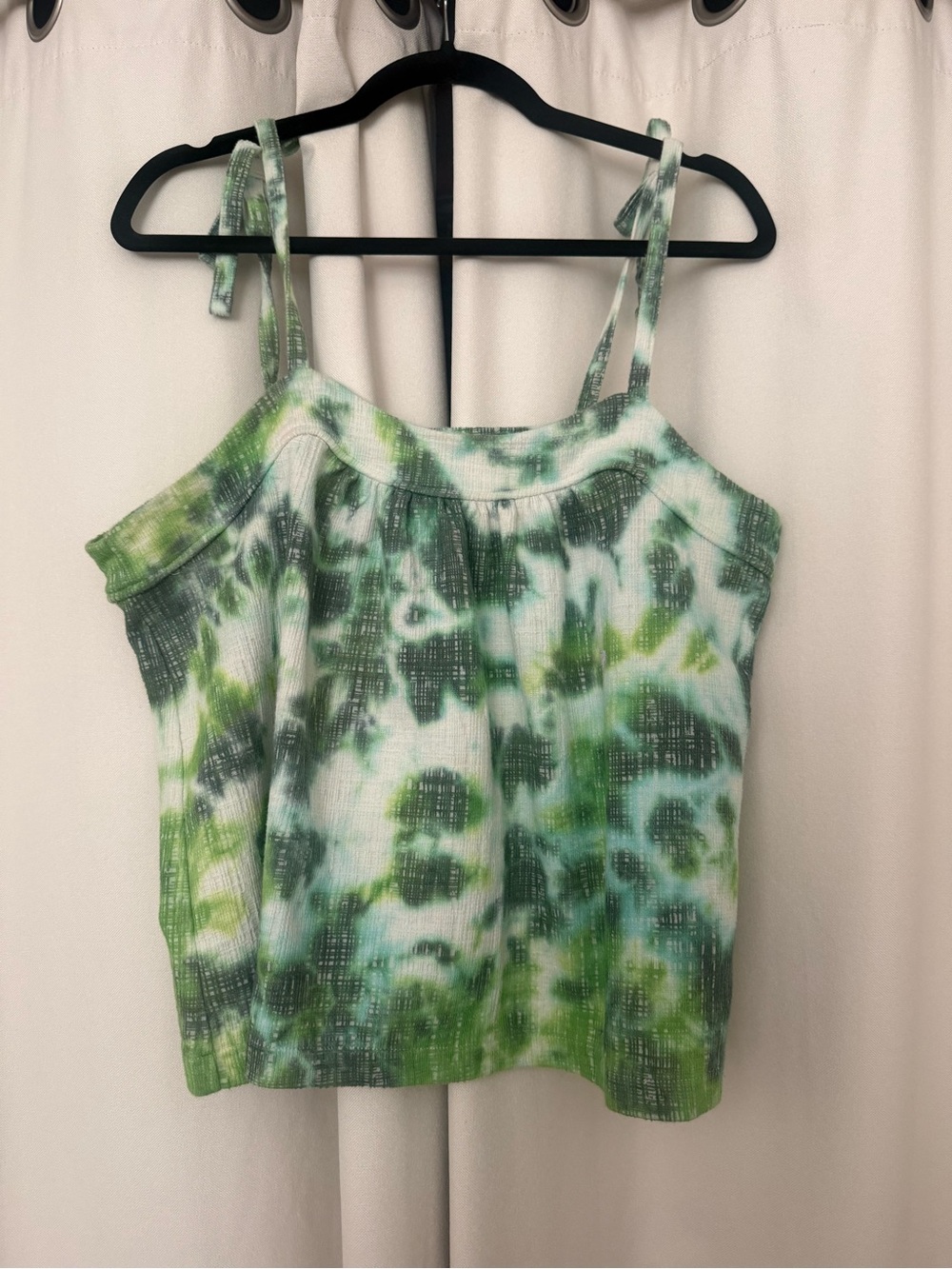 Madewell Cotton Blend Green Tie-Dye Cropped Tank Too with Tie Straps Size L